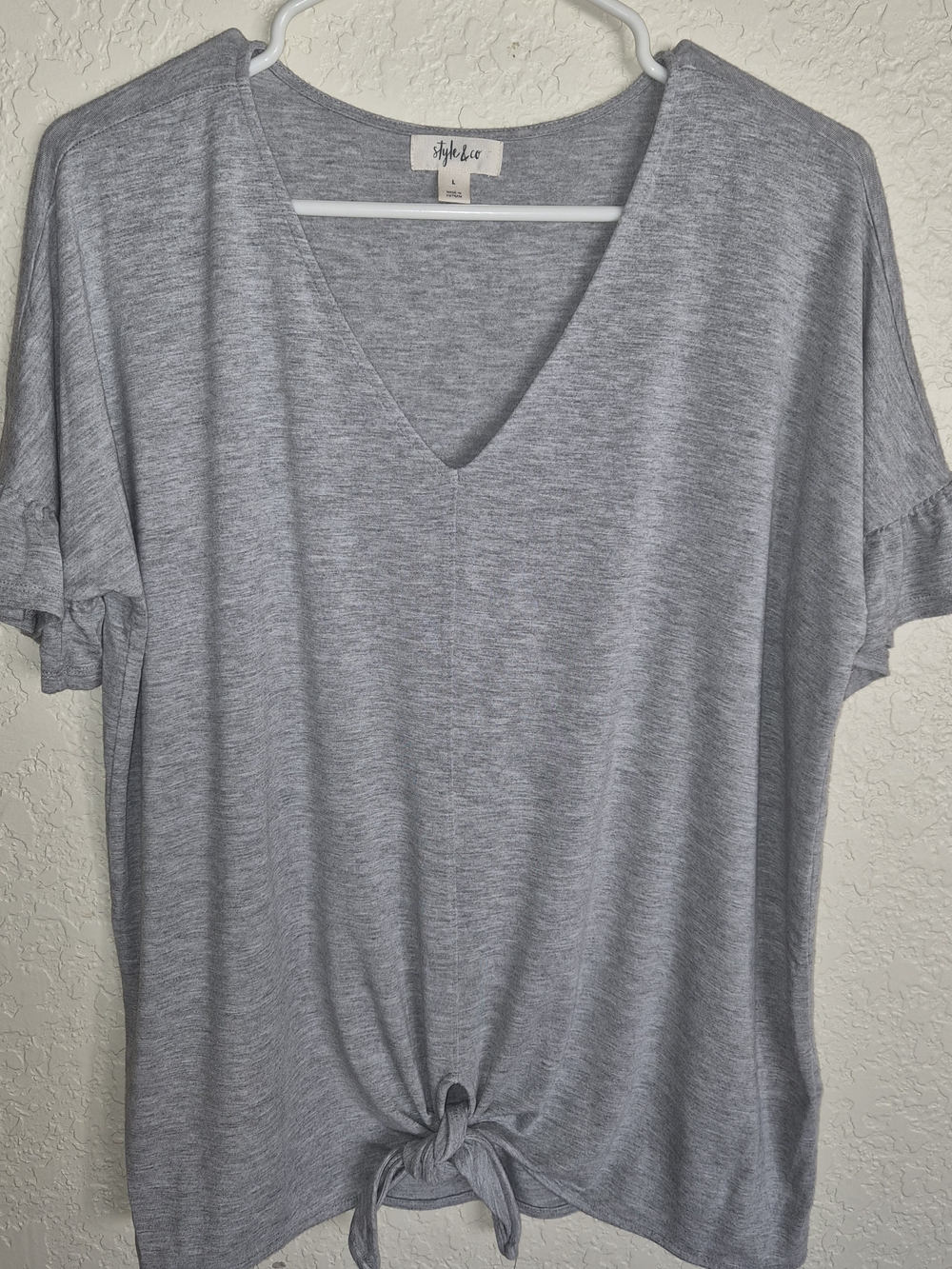 Style & Co. Gray V-Neck Tie-Front Women's Top